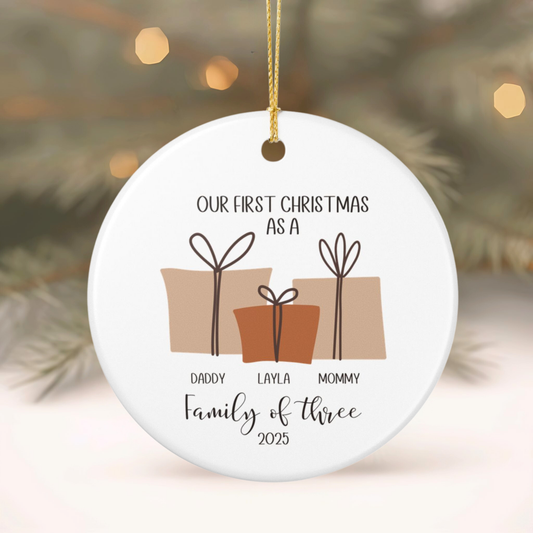 Personalized Family of Three First Christmas Ornament