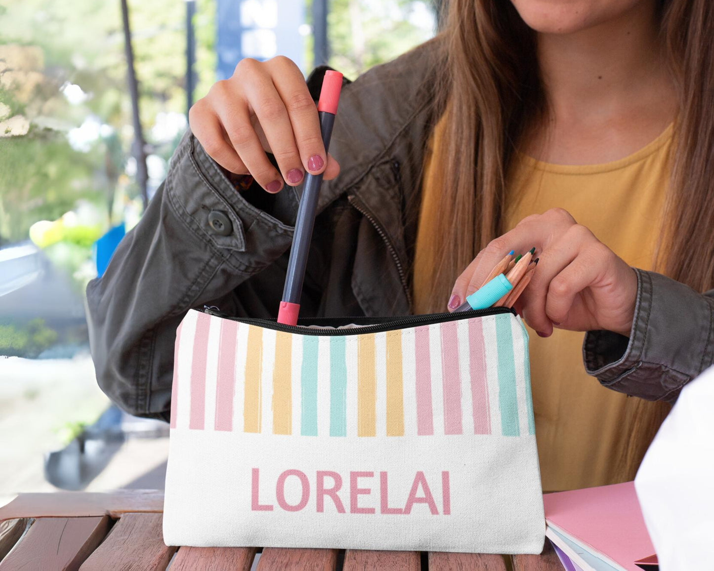 Personalized Pastel Striped Pencil Case Custom Back to School Gift