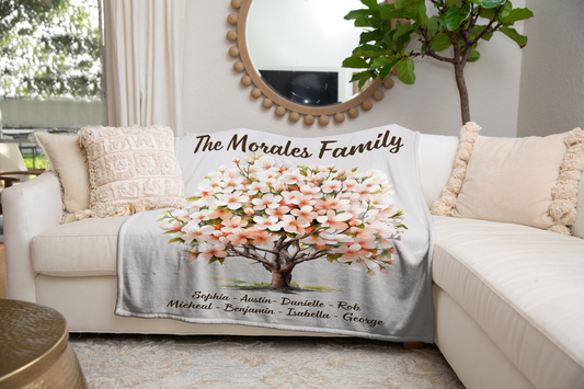 Floral Family Tree Blanket Personalized Family Keepsake