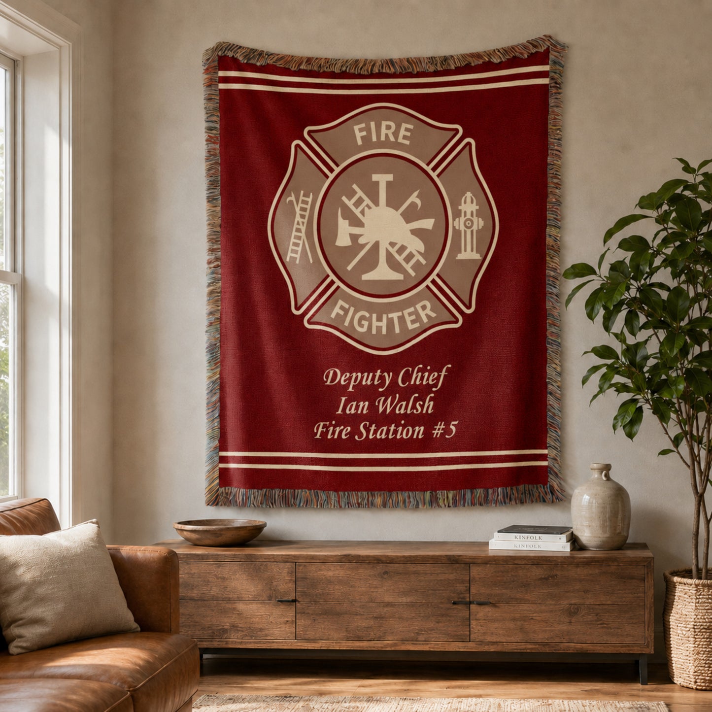 Personalized Firefighter Woven Blanket