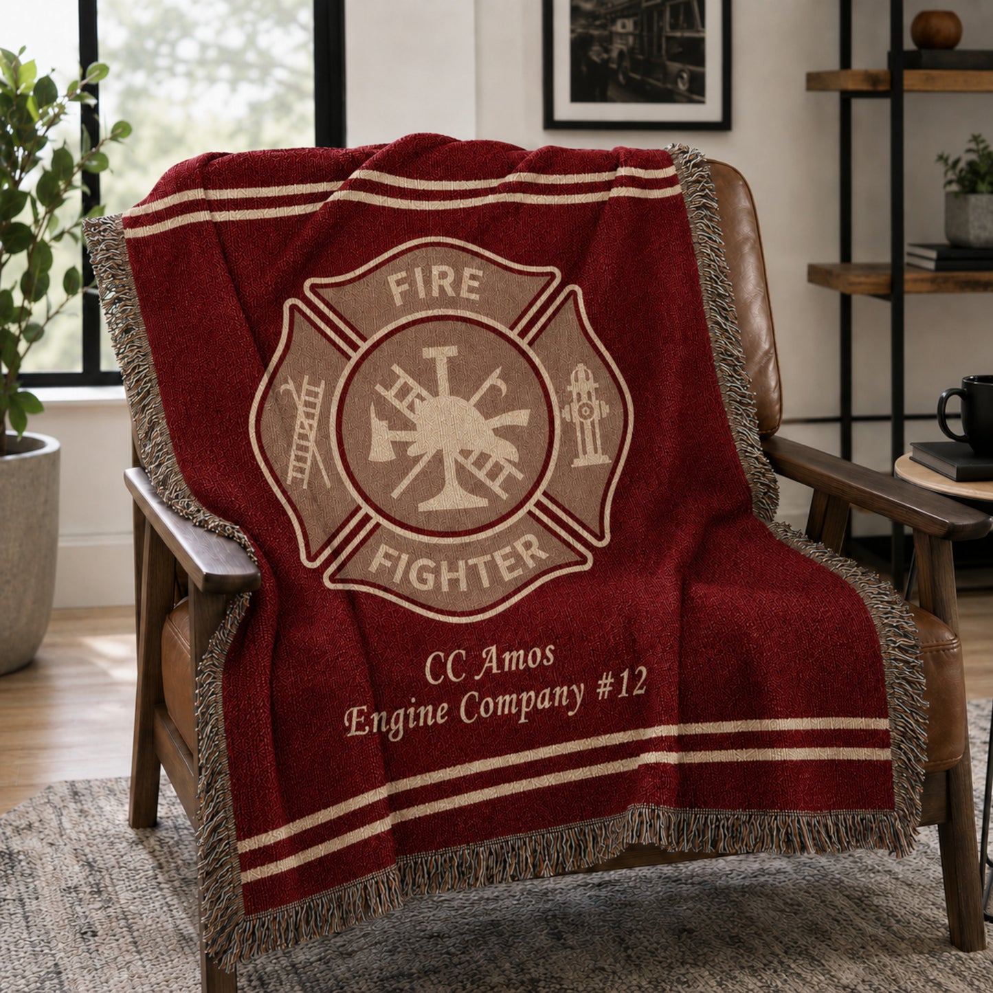 Personalized Firefighter Woven Blanket