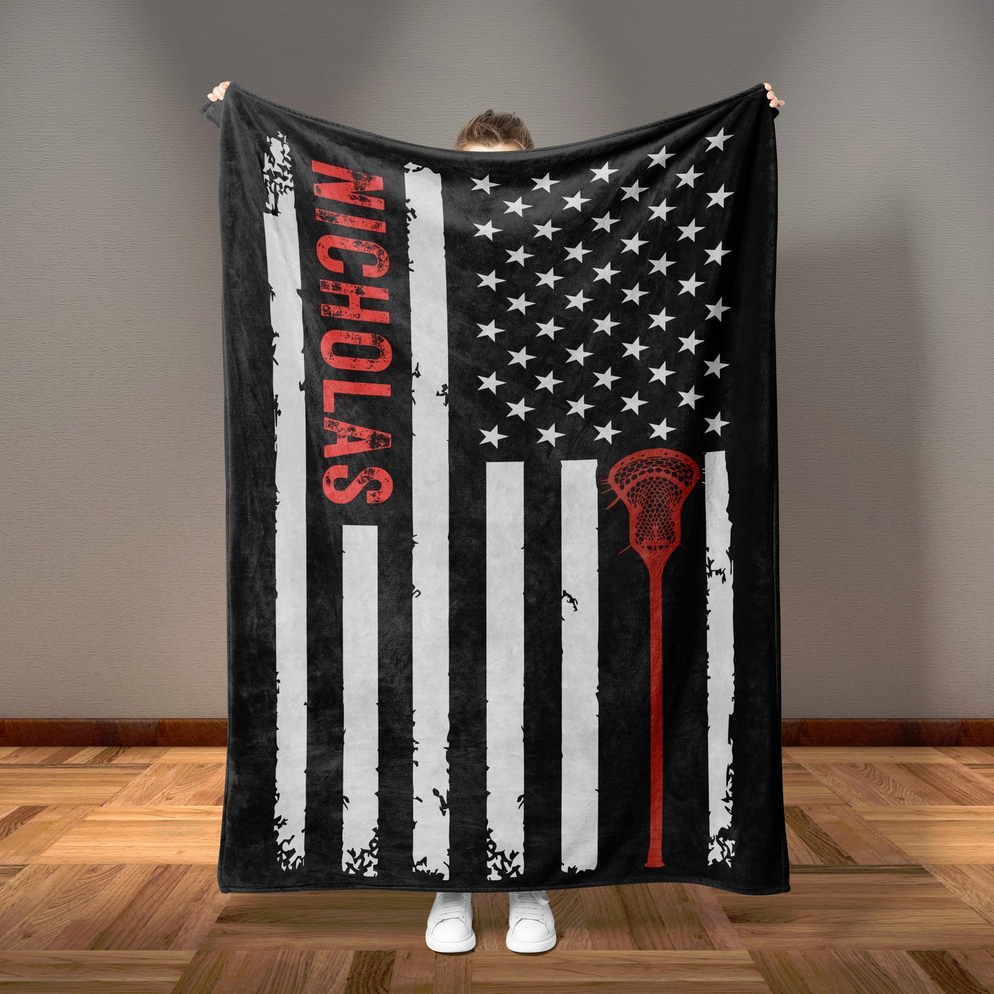 Personalized Lacrosse Flag Blanket
