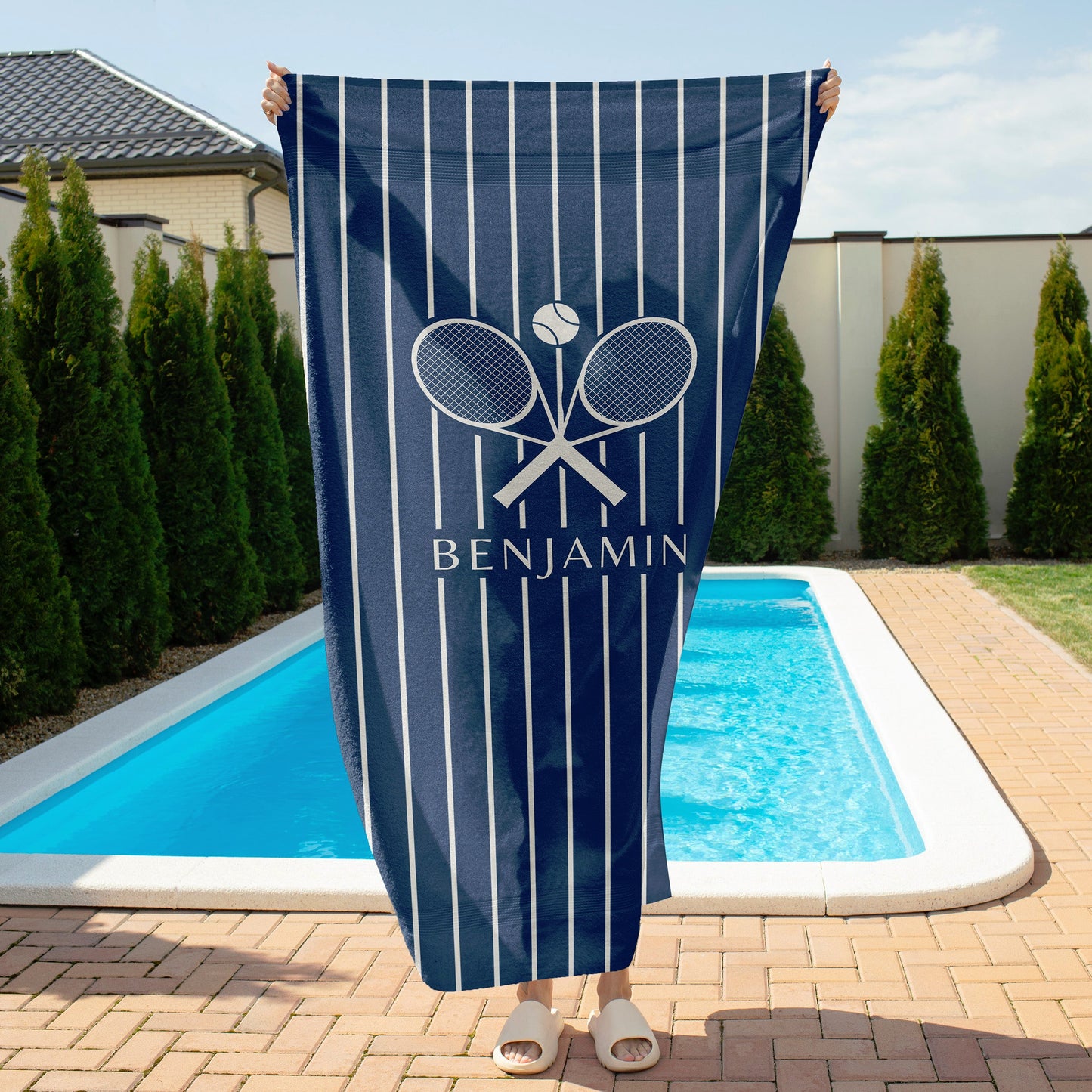 Personalized Pinstripe Tennis Beach Towel