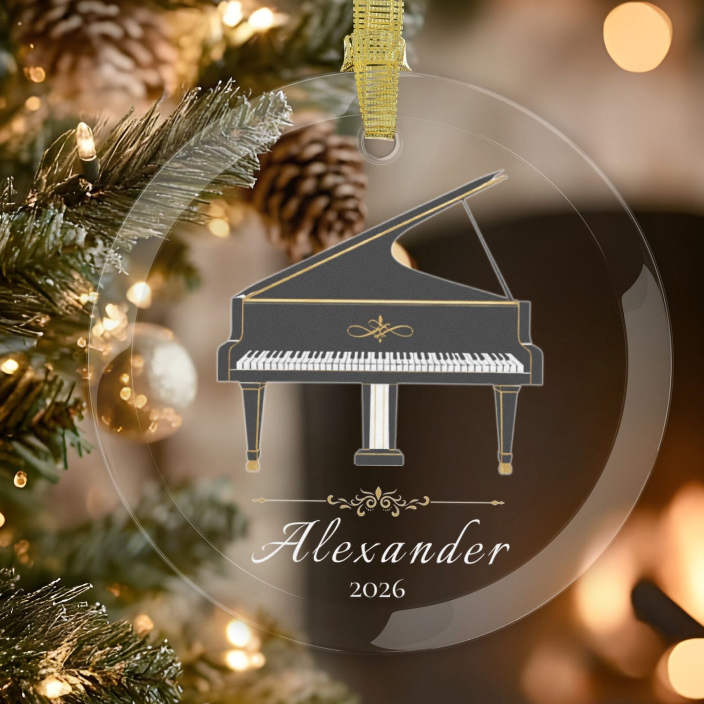 Personalized Glass Piano Ornament