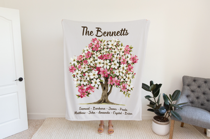 Floral Family Tree Blanket Personalized Family Keepsake