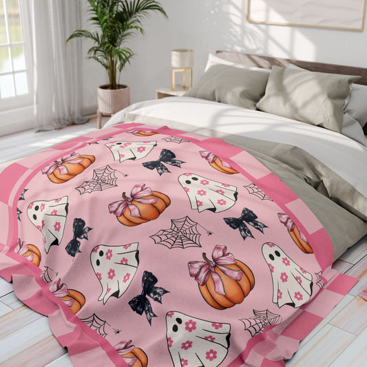 Halloween Ghost Coquette Blanket Pink Halloween Decor