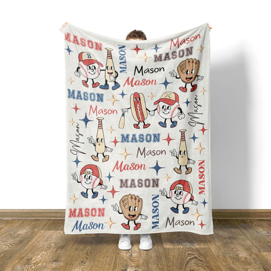 Custom Retro Baseball Blanket Personalized Baseball Gift