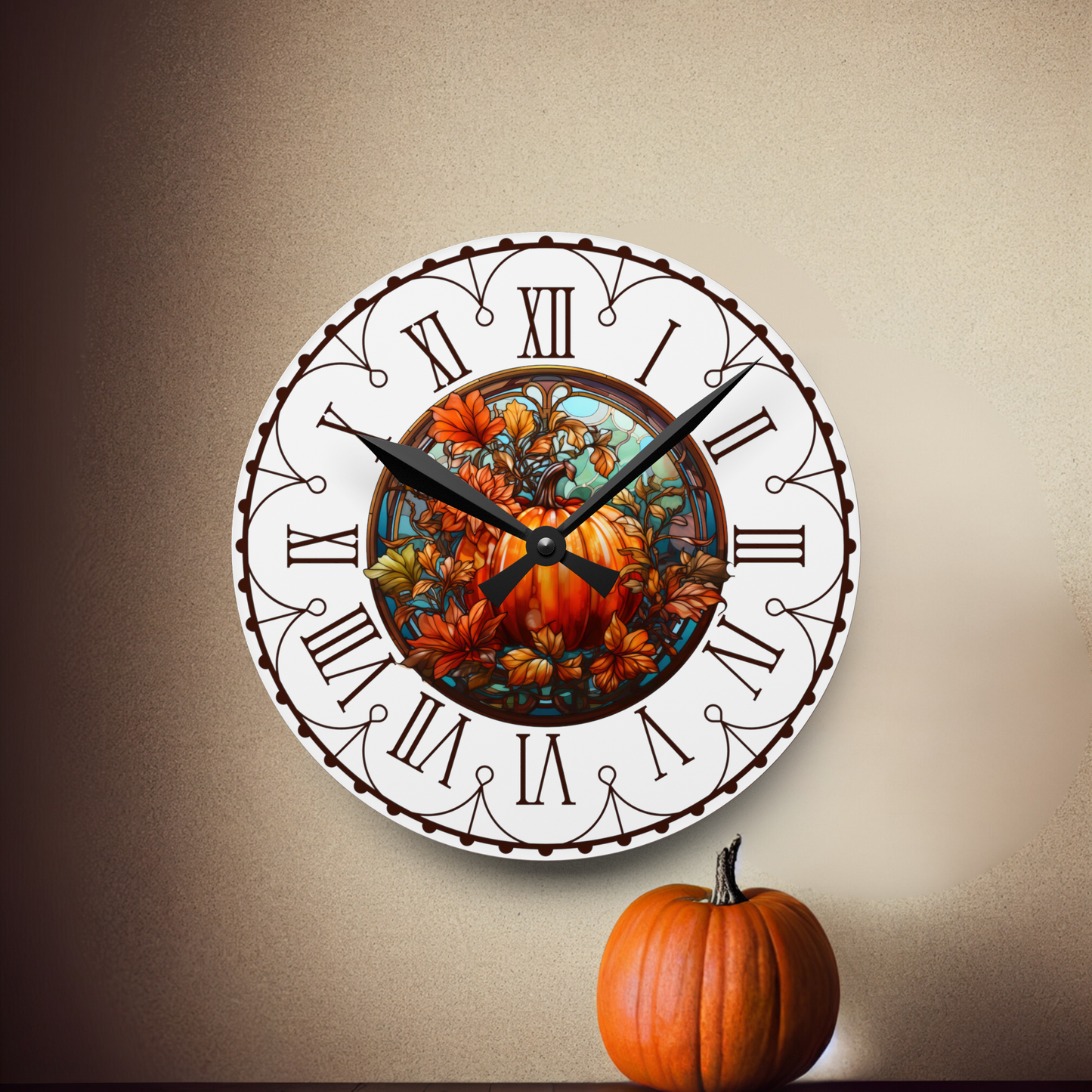 Fall Pumpkin Round Acrylic Wall Clock Rustic Fall Decor