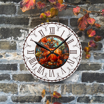 Fall Pumpkin Round Acrylic Wall Clock Rustic Fall Decor