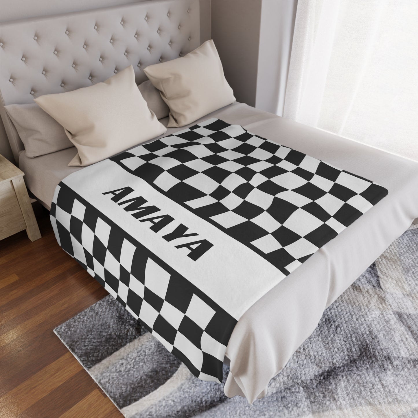 Personalized Checkered Flag Blanket Racing Gift