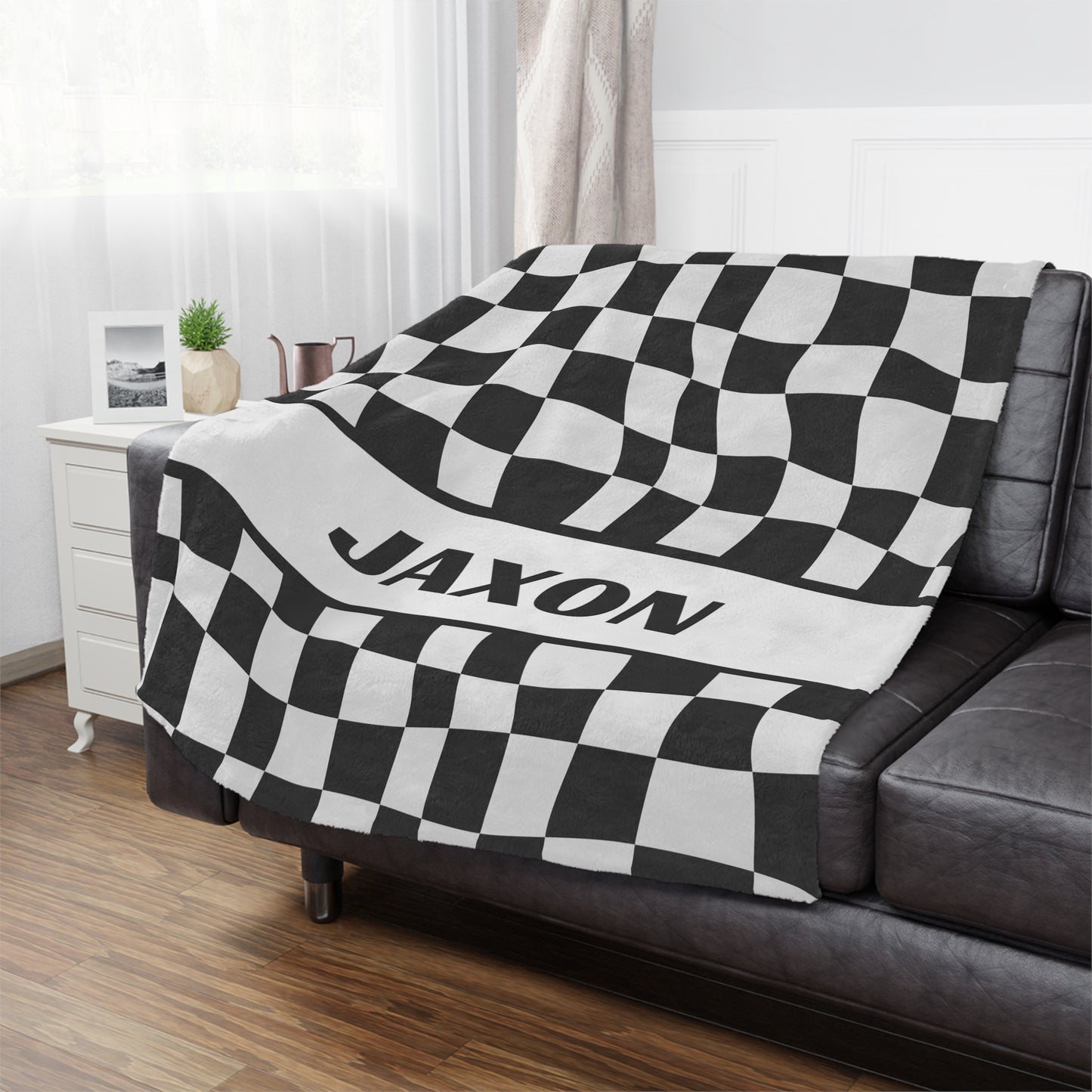 Personalized Checkered Flag Blanket Racing Gift