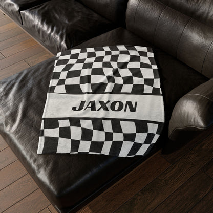 Personalized Checkered Flag Blanket Racing Gift