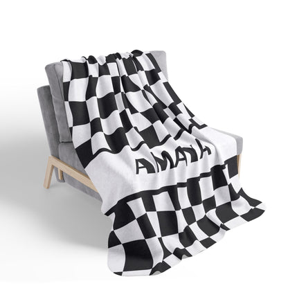 Personalized Checkered Flag Blanket Racing Gift