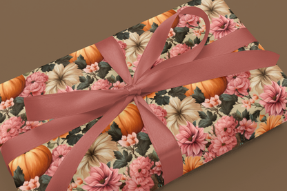 Fall Floral Wrapping Paper Roll Holiday Wrapping Paper Pumpkin Wrapping Paper 6 Foot Roll Gift Wrapping Paper Autumn Wrapping Paper