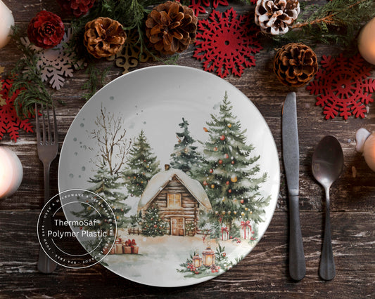 Country Home Log Cabin Holiday Plate