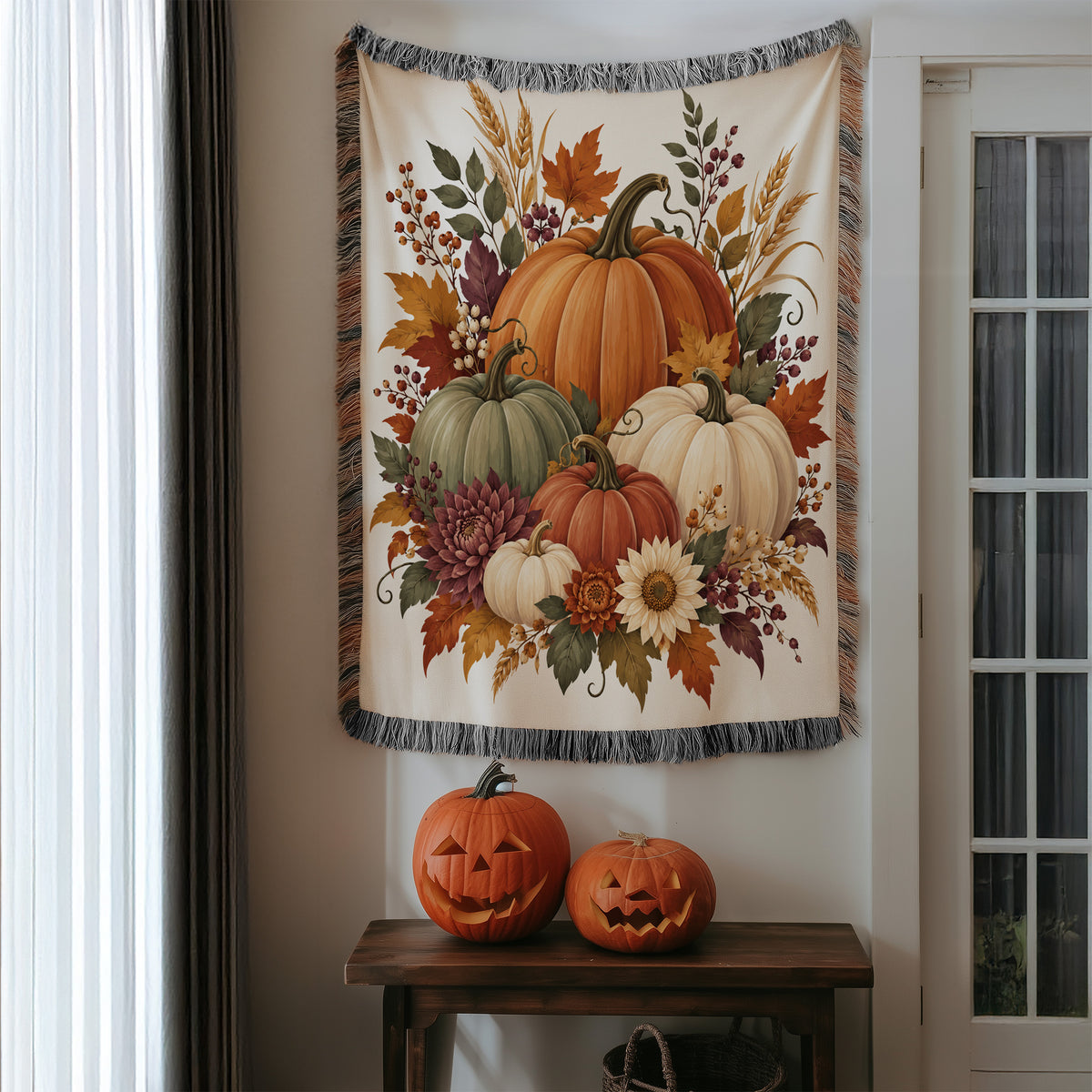 Harvest Pumpkin Woven Throw Blanket