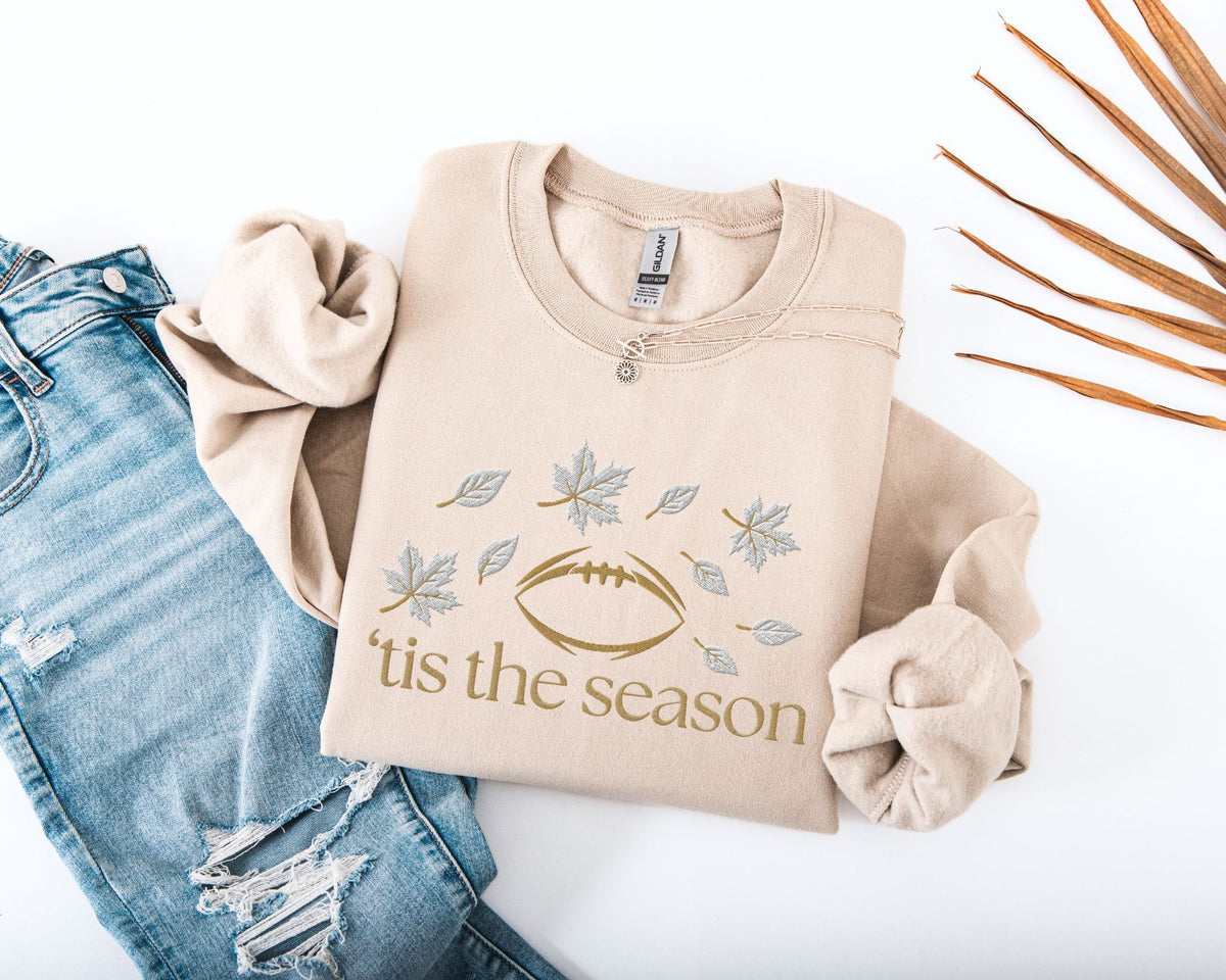 Embroidered Tis The Season Football Sweatshirt