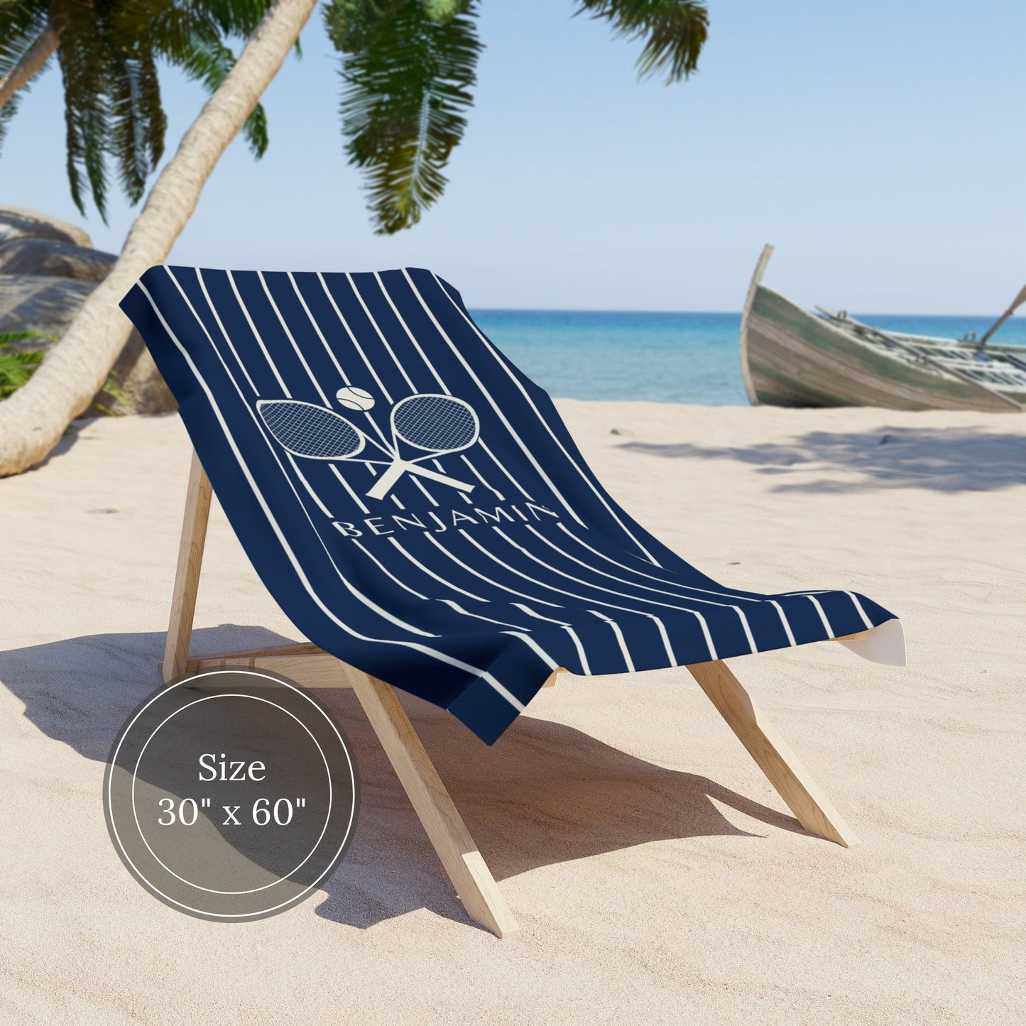 Personalized Pinstripe Tennis Beach Towel