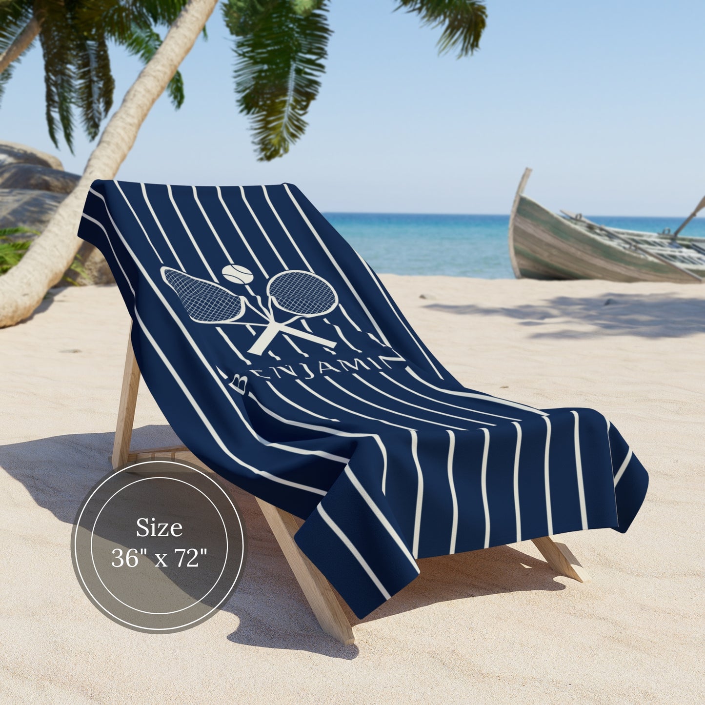 Personalized Pinstripe Tennis Beach Towel