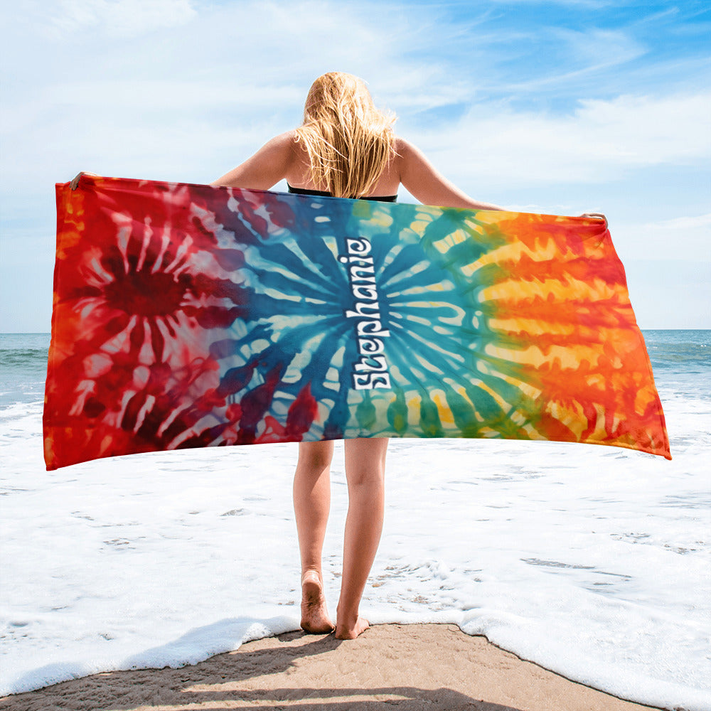 Personalized Retro Tie Dye Beach Towel