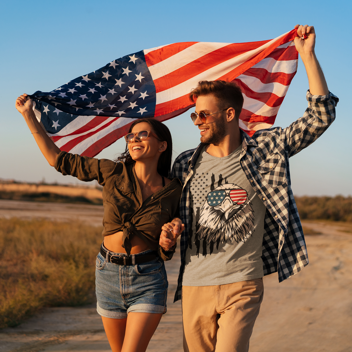 Men’s Patriotic Shirt Fourth of July TShirt Witty American Flag Shirt Patriotic Eagle With Sunglasses July 4th Gift for Him Independence Day