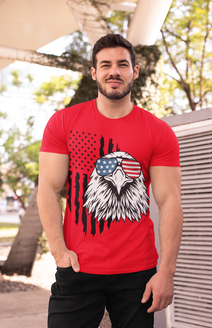 Men’s Patriotic Shirt Fourth of July TShirt Witty American Flag Shirt Patriotic Eagle With Sunglasses July 4th Gift for Him Independence Day