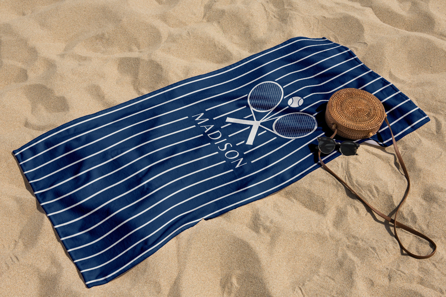 Personalized Pinstripe Tennis Beach Towel