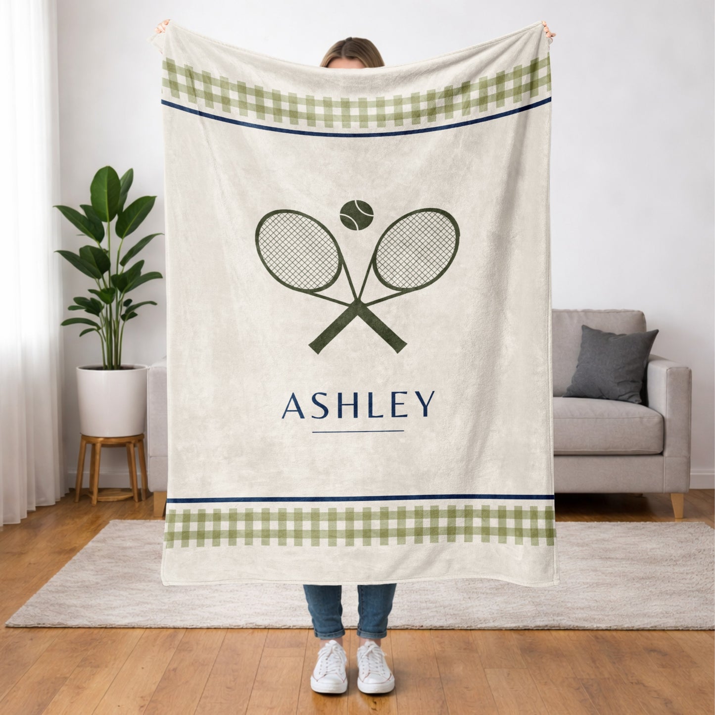 Personalized Gingham Tennis Blanket