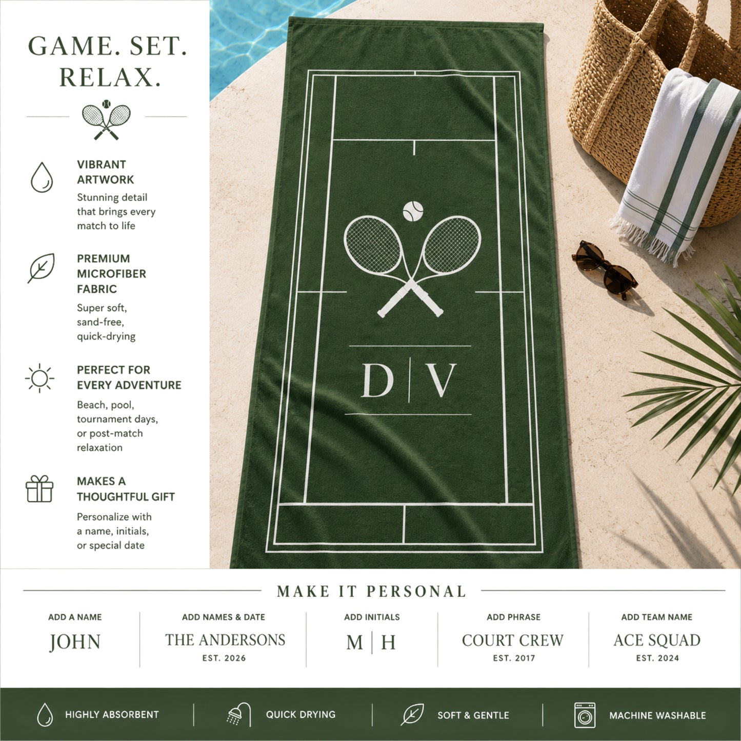 Personalized Tennis Court Beach Towel