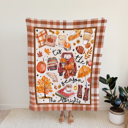 Personalized Tis The Season Fall Plaid Blanket Autumn Home Decor