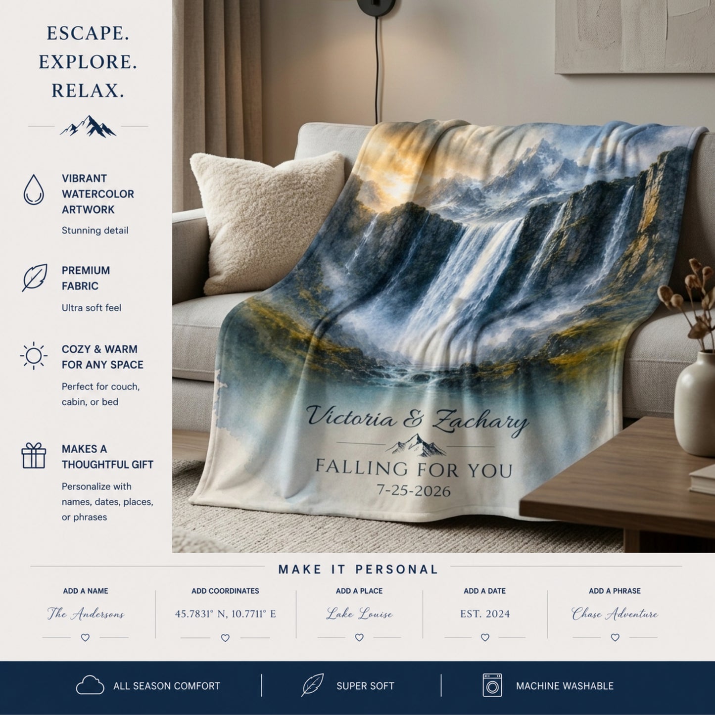 Personalized Waterfall Blanket