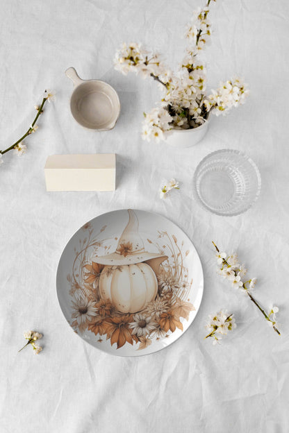 White Boho Pumpkin Thermosaf Polymer Plastic Cottagecore Plates