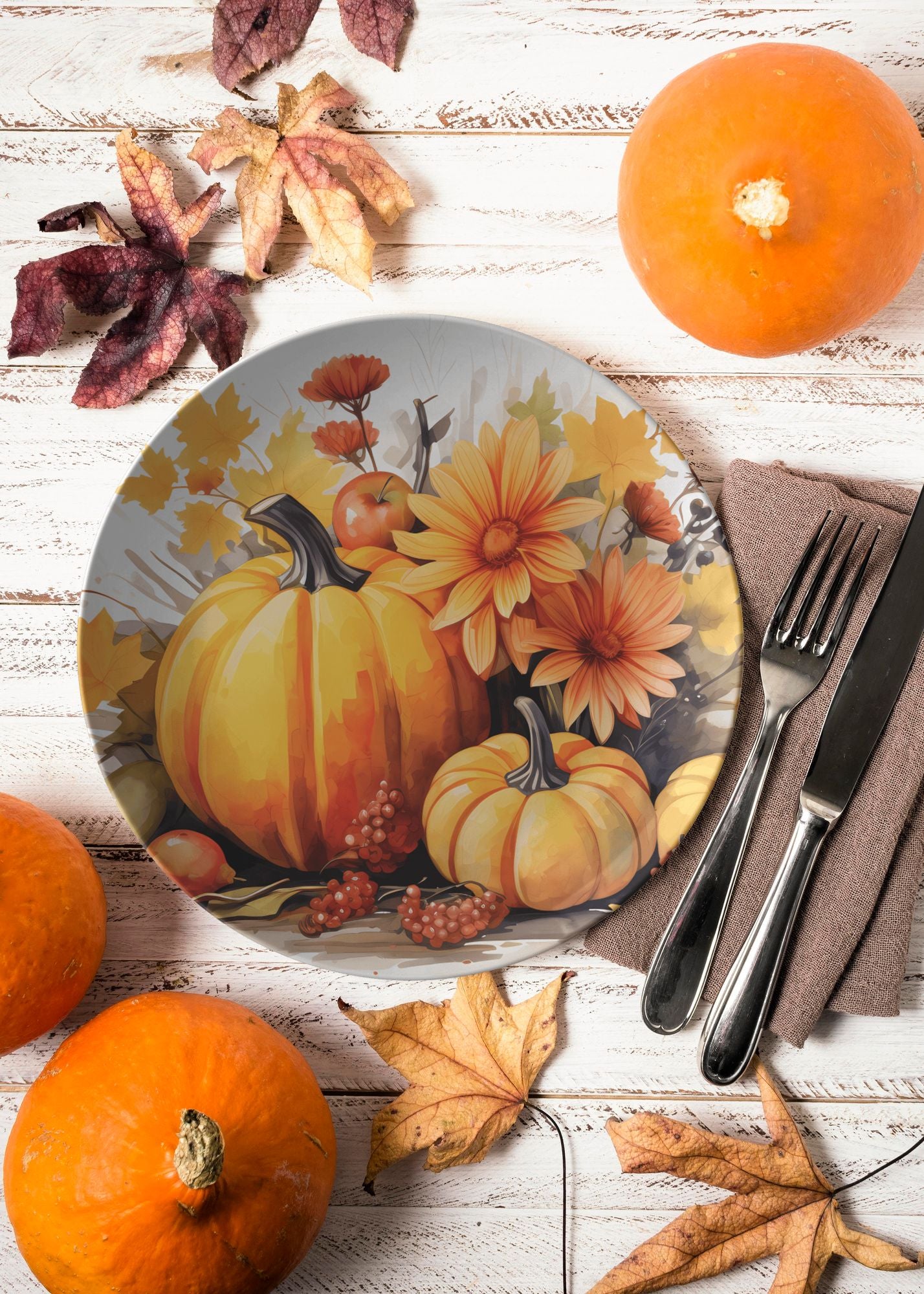 Rustic Fall Pumpkin Plates Thermosaf Polymer Plastic Plate