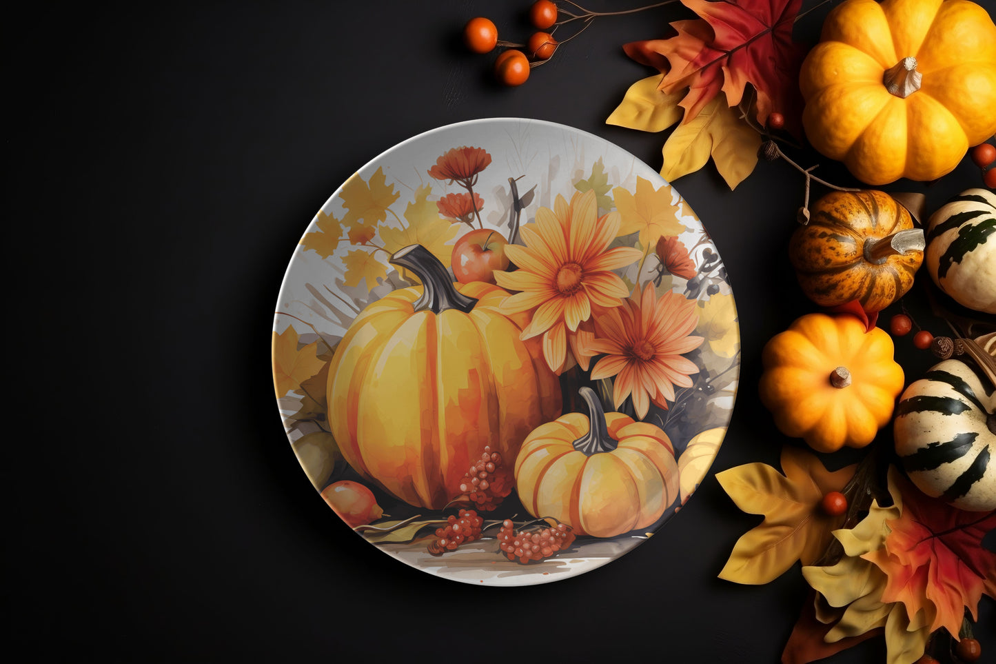 Rustic Fall Pumpkin Plates Thermosaf Polymer Plastic Plate