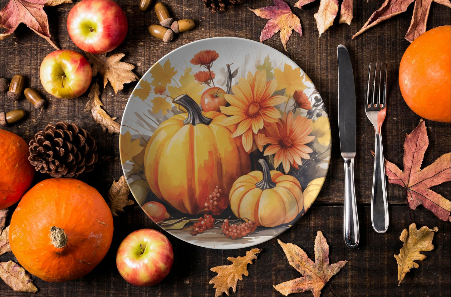 Rustic Fall Pumpkin Plates Thermosaf Polymer Plastic Plate