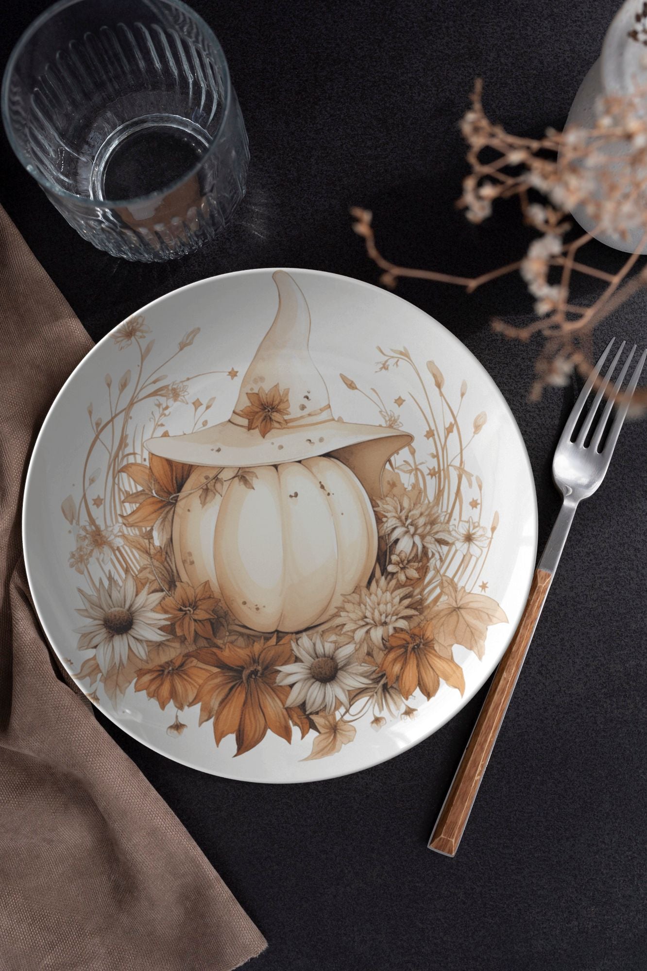 White Boho Pumpkin Thermosaf Polymer Plastic Cottagecore Plates