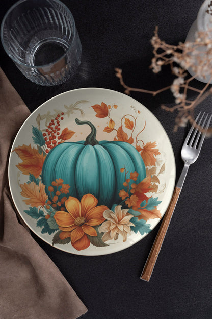 Thermosaf Polymer Plastic Rustic Blue Pumpkin Plates