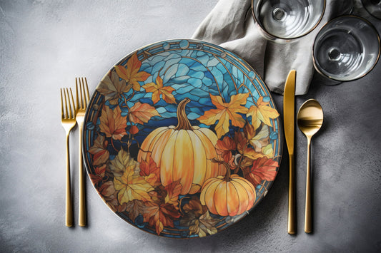 Thermosaf Polymer Plastic Pumpkin Plates Blue Fall Decor