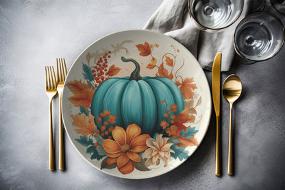 Thermosaf Polymer Plastic Rustic Blue Pumpkin Plates