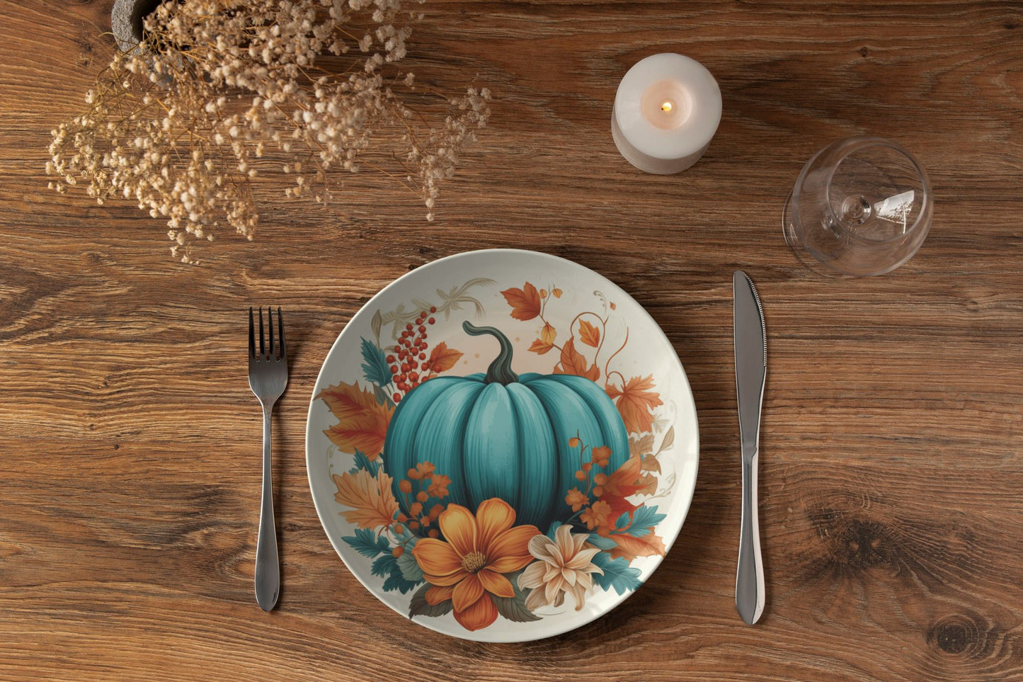 Thermosaf Polymer Plastic Rustic Blue Pumpkin Plates