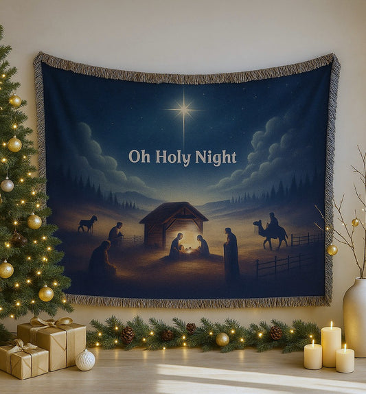 Nativity Scene Woven Christmas Blanket