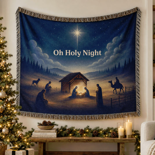 Nativity Scene Woven Christmas Blanket