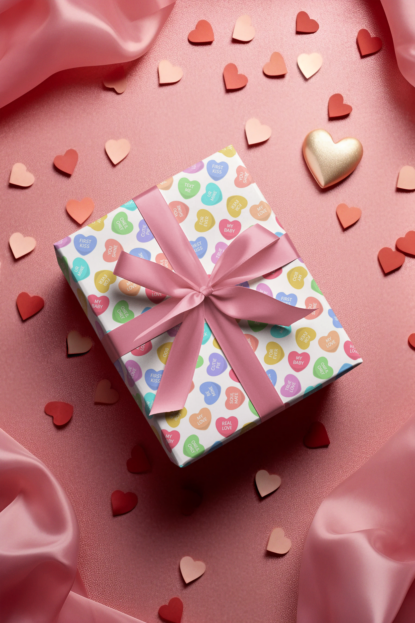 Retro Hearts Valentines Day Wrapping Paper