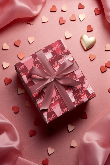 Pink Valentines Day Mid Century Modern Wrapping Paper