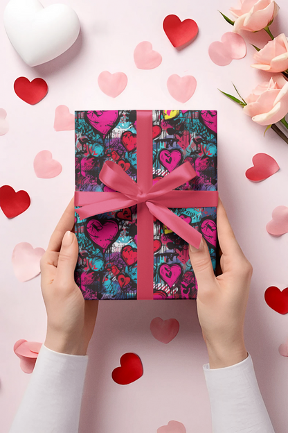 Retro Hearts Valentines Day Wrapping Paper
