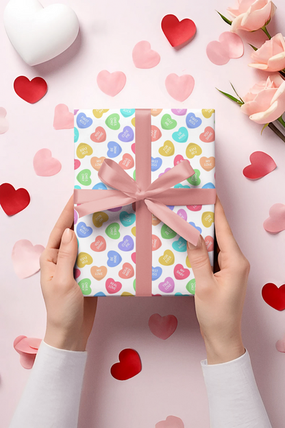 Retro Hearts Valentines Day Wrapping Paper