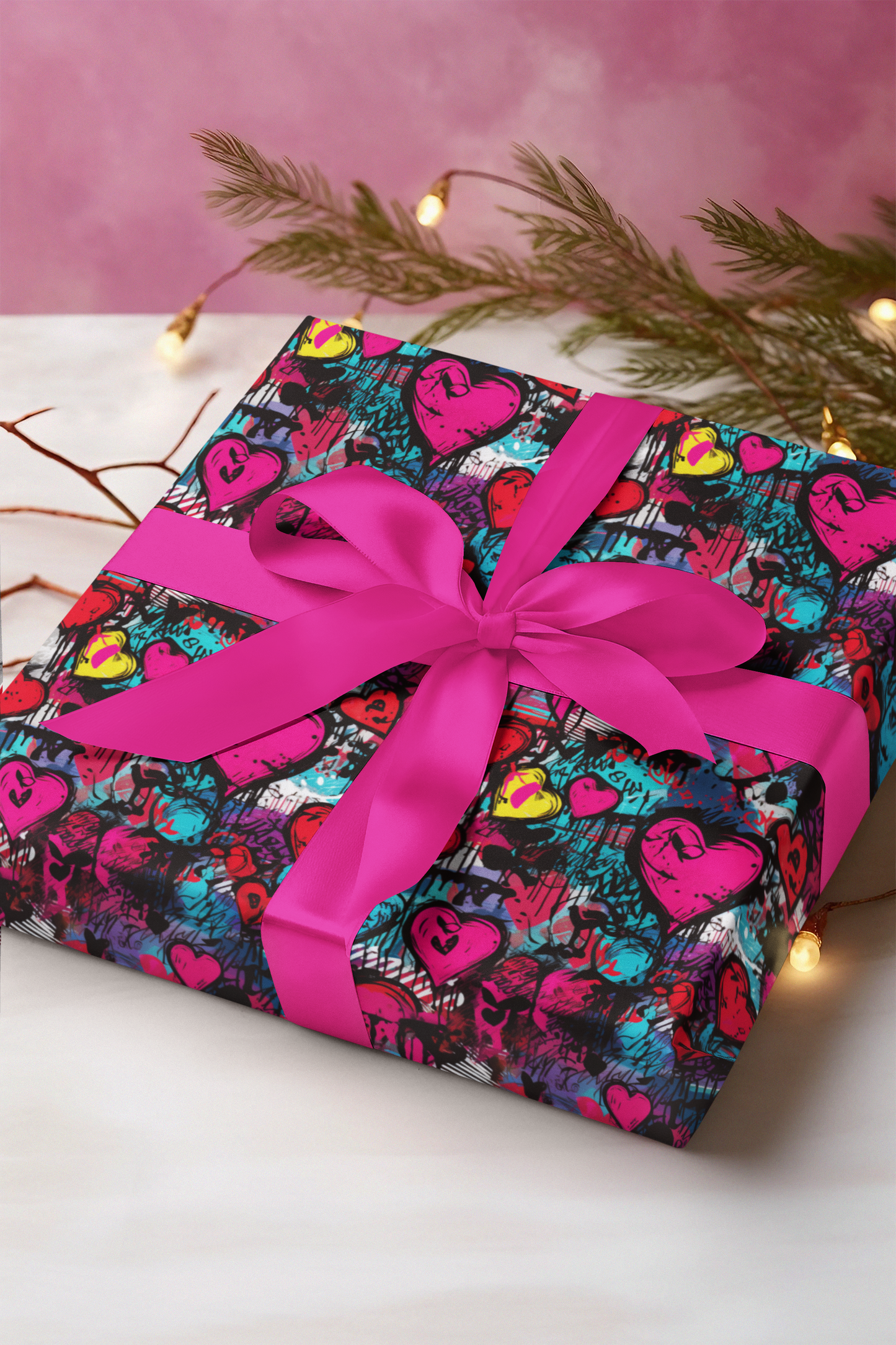 Retro Hearts Valentines Day Wrapping Paper