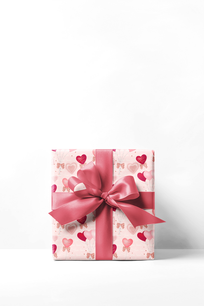 Red and Pink Heart Balloons Valentines Day Wrapping Paper