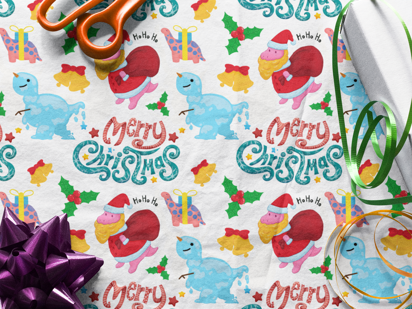 Dinosaur Christmas Wrapping Paper Roll Holiday Gift Wrap Cute Dinosaur Wrapping Paper 6 Foot Roll Gift Wrapping Paper