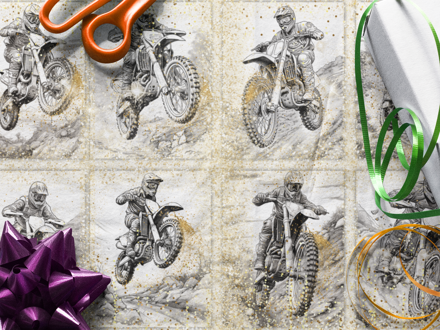 Dirtbike Wrapping Paper Roll Birthday Wrapping Paper 6 Foot Roll Gift Wrapping Paper Racing Wrapping Paper Dirtbike Rider Gift Wrap